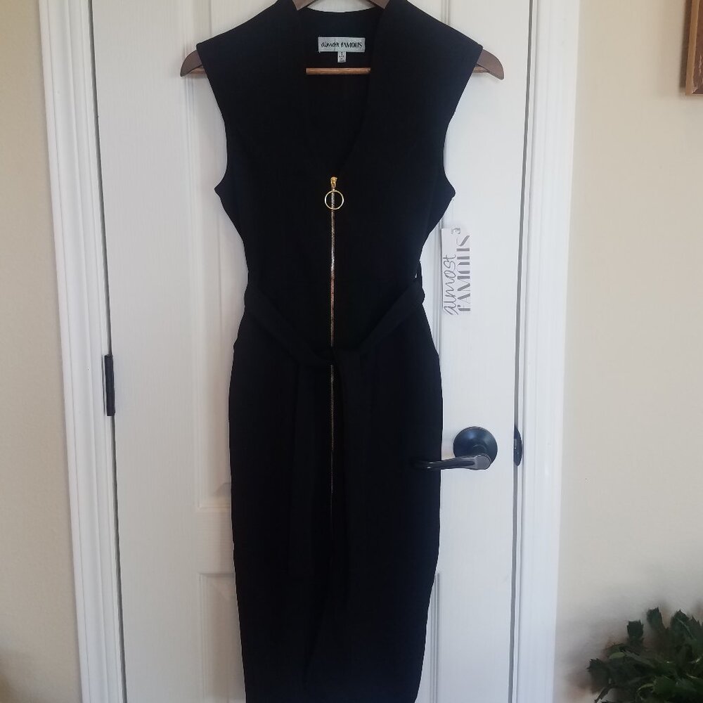 ALMOST FAMOUS- Black dress with Gold zipper- Size SMALL